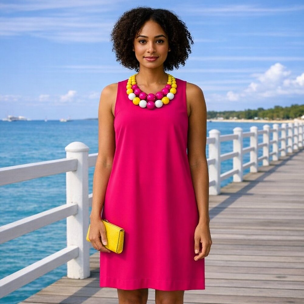 Flare Fit Sleeveless FUSCHIA Lined Resort Beachy Coastal Party Y2K Mini Dress S